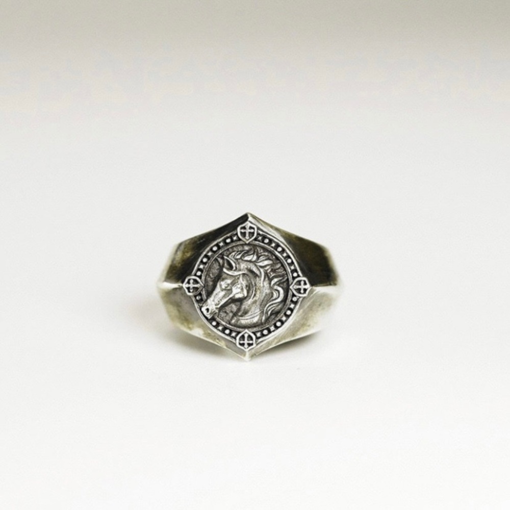 925 Silver Plated Horse Ring for Men Women,Animal Ring,Punk Hip Hop Ring